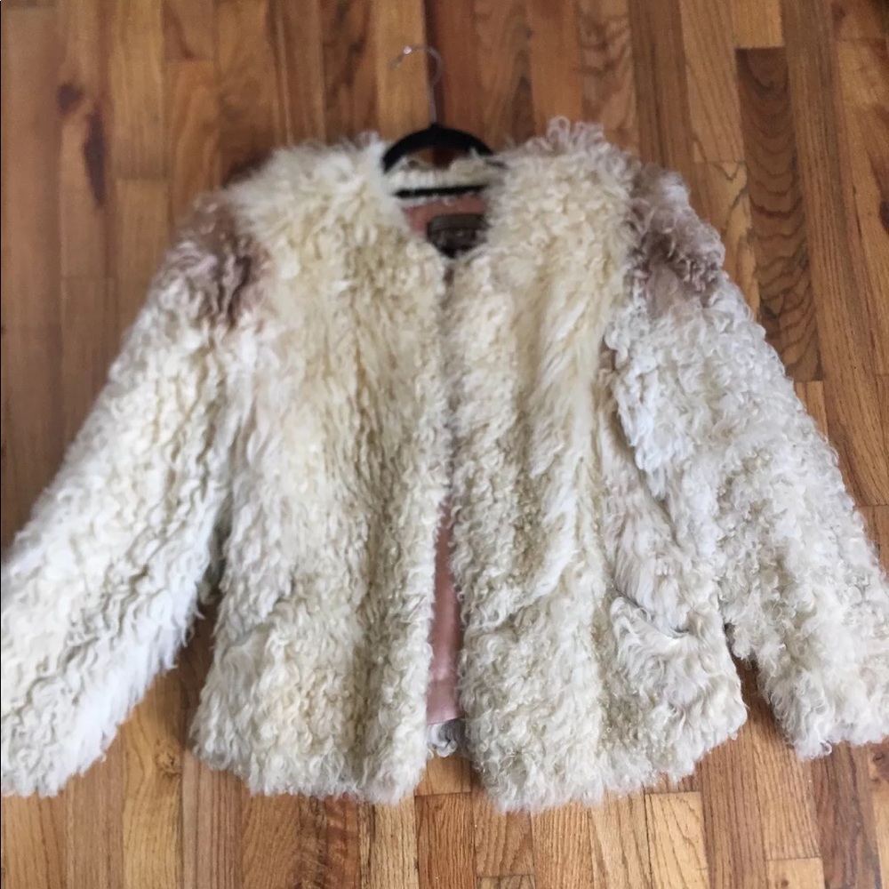 Vtg 70s Mongolian fur curly cream size xs/s